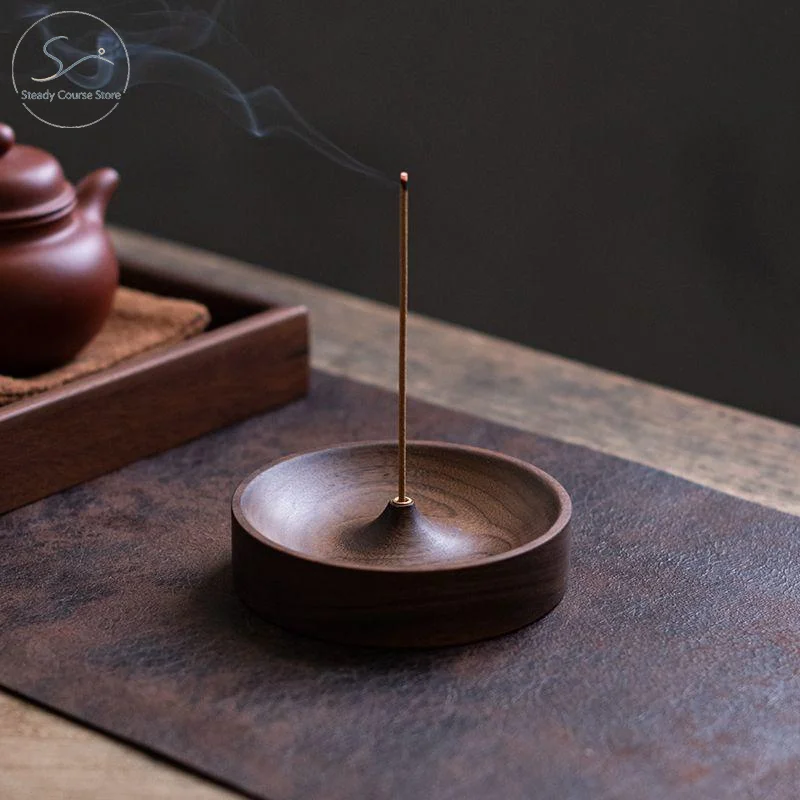 North American Black Walnut Solid Wood Incense Stick Tea Ceremony Round Incense Burner Agarwood Tray Holder Home Decor