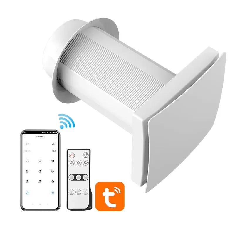 Mobile App Smart WiFi Control Recuperator Single Room 90 Percent Heat Recovery Energy Saving HRV ERV Ventilation Unit