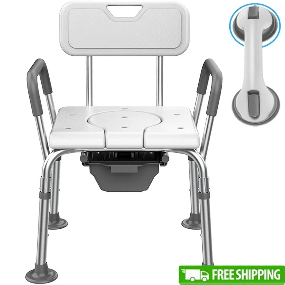 

Shower Chair Stool with Detachable Bucket Grab Bar Elderly Disabled Portable Bath Bench Adjustable Height Non-slip Shower Seat