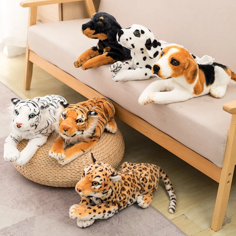 Simulation Animal Stuffed Dolls Creative Plush Paper Extraction Box Spot Dog Tiger Plush Toys Home Decoration Props