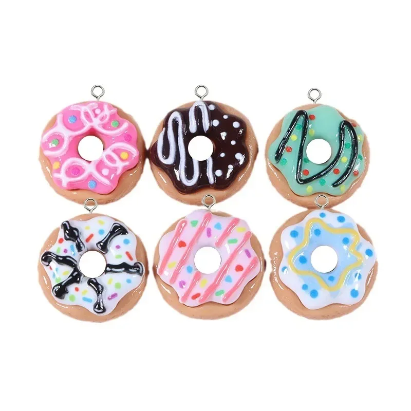10Pcs Cartoon Sweet Bread Cream Donut Resin Charms Realistic Food Pendants for DIY Earring Handmade Jewelry Accessories