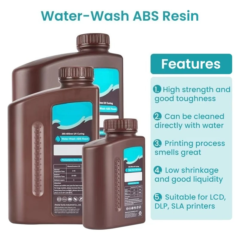 1kg 405nm Water Clean ABS-Like UV Resin Anti-Impact Stable Dimension Photopolymer Compatible All Light Curing 3D Printers