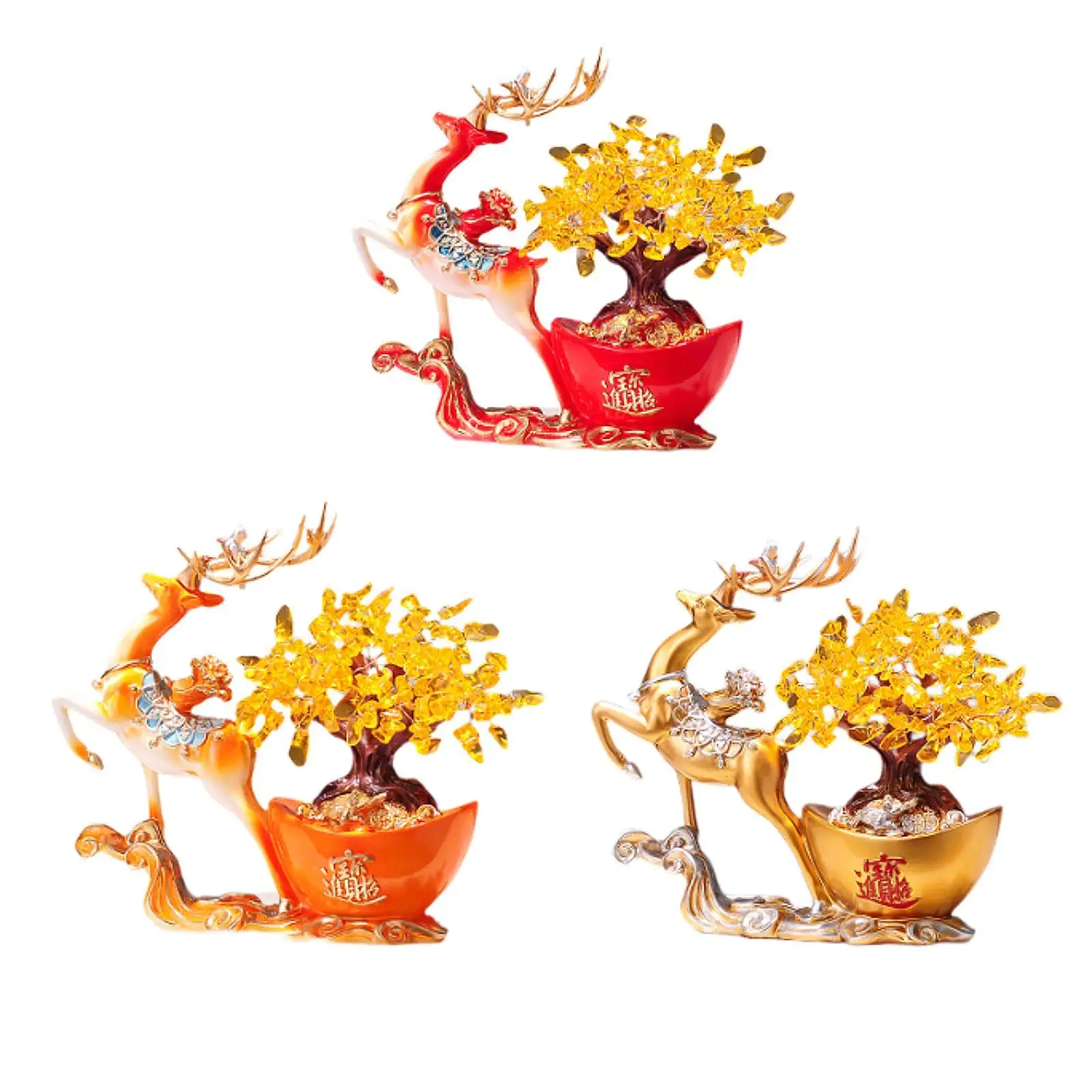 

Reindeer with Money Tree Statue Deer Figurine Table Artwork Elk Sculpture Ornament for Restaurant Dining Room Cafe Apartment