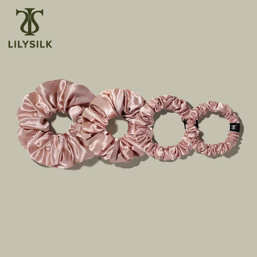 lilysilk-100％シルク製シュシュ-4個入りセット（サイズ違い）