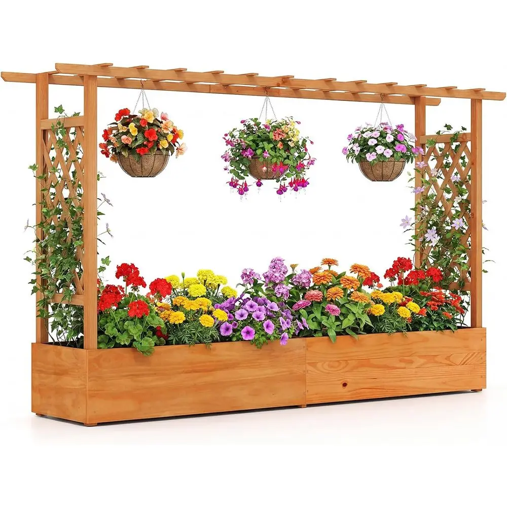 Elevated Garden Bed with Trellis, Hanging Rope, and Drainage for Fruits, Vegetables, and Herbs (79 x 17.5 x 45)