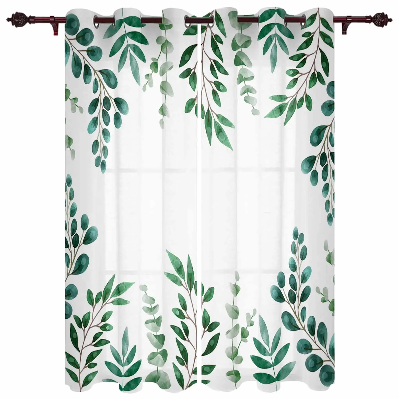 

Plant Dark Green Tea Green Leaves Watercolor Rural Window Curtains for Living Room Bedroom Curtain Home Decor Balcony Drapes