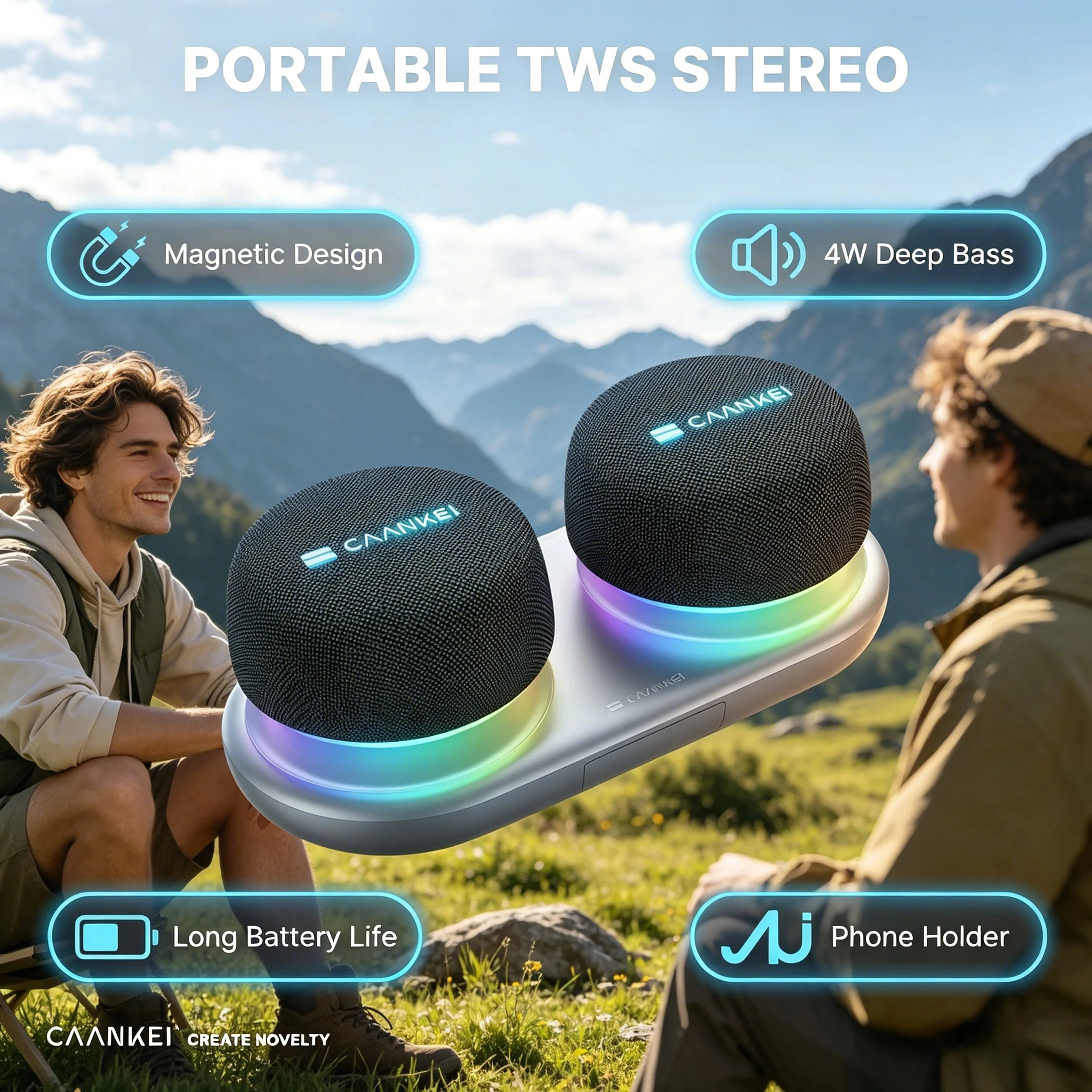 

2026 New Dual TWS Dual Bluetooth Speakers Magnetic Phone Stand RGB Light 10H Playtime Wireless Speaker For Party Outdoor Camping