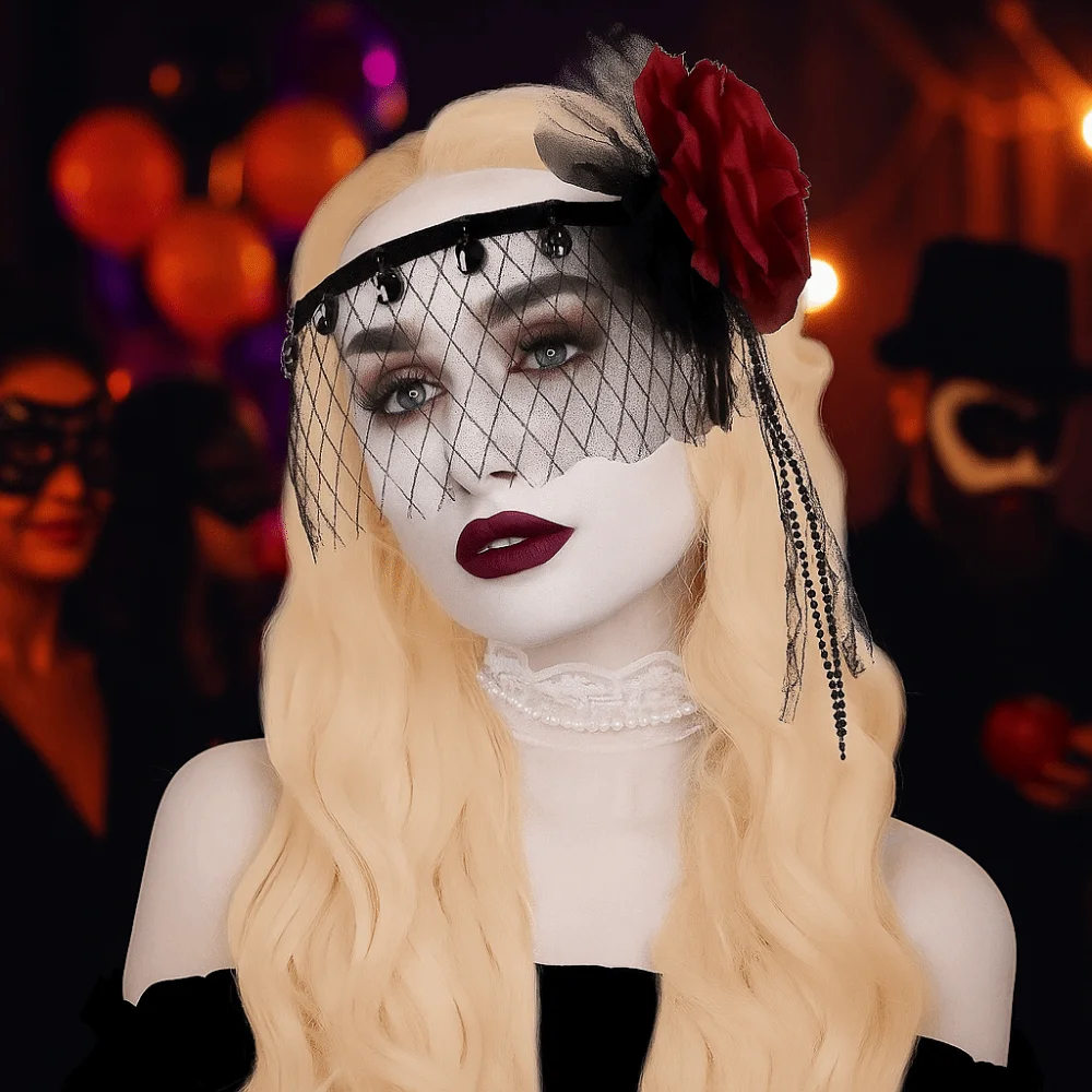 

Feather Halloween Masquerade Mask Lightweight Funny Costumes Blindfold Fashion Fancy Rose Lace Face Mask Carnival Party