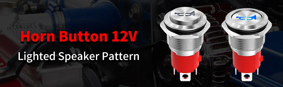 DaierTek Horn Button 12V 20A Heavy Duty 16MM Metal Horn Switch Speaker Blue LED Stainless Steel Momentary Push Button Switch