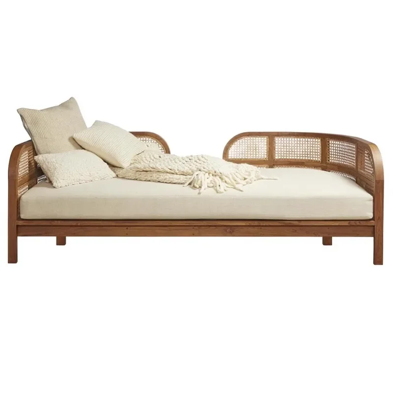 

New Chinese solid wood rattan sofa combination Nordic retro double leisure sofa