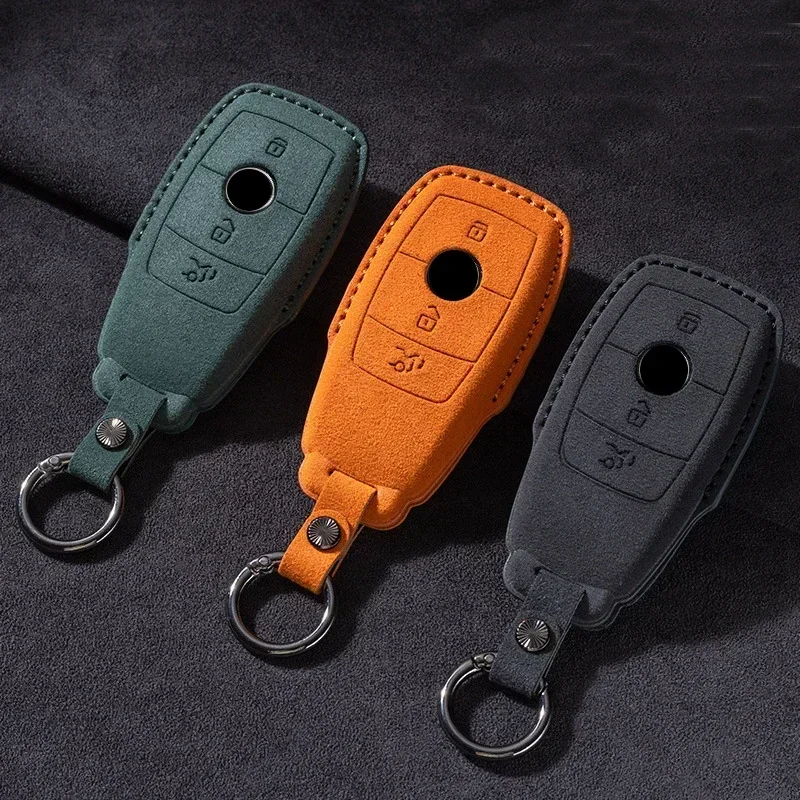 

Leather Car Remote Key Case Cover For Mercedes Benz A C E S G Class GLC CLE CLA GLB GLS W177 W205 W213 W222 X167 AMG Keychain