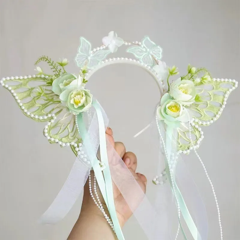 Butterfly Fairy Kid's Hairband Women Wedding Garland Mori Princess Butterfly Flowers Head Hoop Diy Performance Headdress