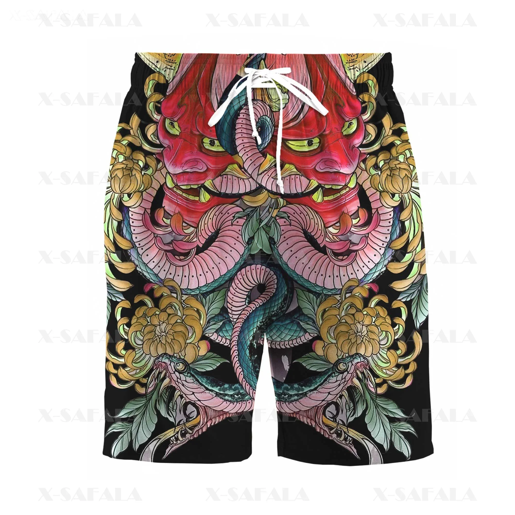 Japanische Kunst Samurai Maske 3D-Druck Herren Boards horts Shorts Unisex elastische Taille Shorts Sommer Strand Harajuku lässig Kordelzug-5