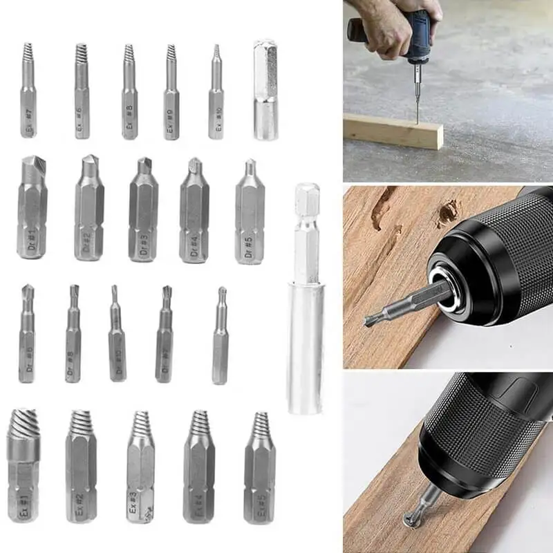 22PCS Broken Head Screw Extractor Set High Speed Steel Damaged Screw Removal Tools