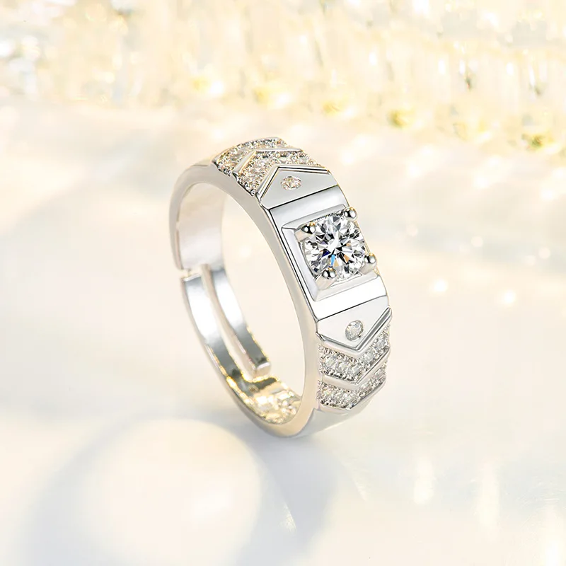 Crown-shaped geometric couple rings with adjustable open design for men and women featuring inlaid zircon stones crafted from co