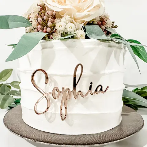 Topper de bolo de aniversário personalizado, toppers de bolo de madeira, acrílico dourado personalizado com nome, decoração de bolo, pode ser usado para bolos multicamadas