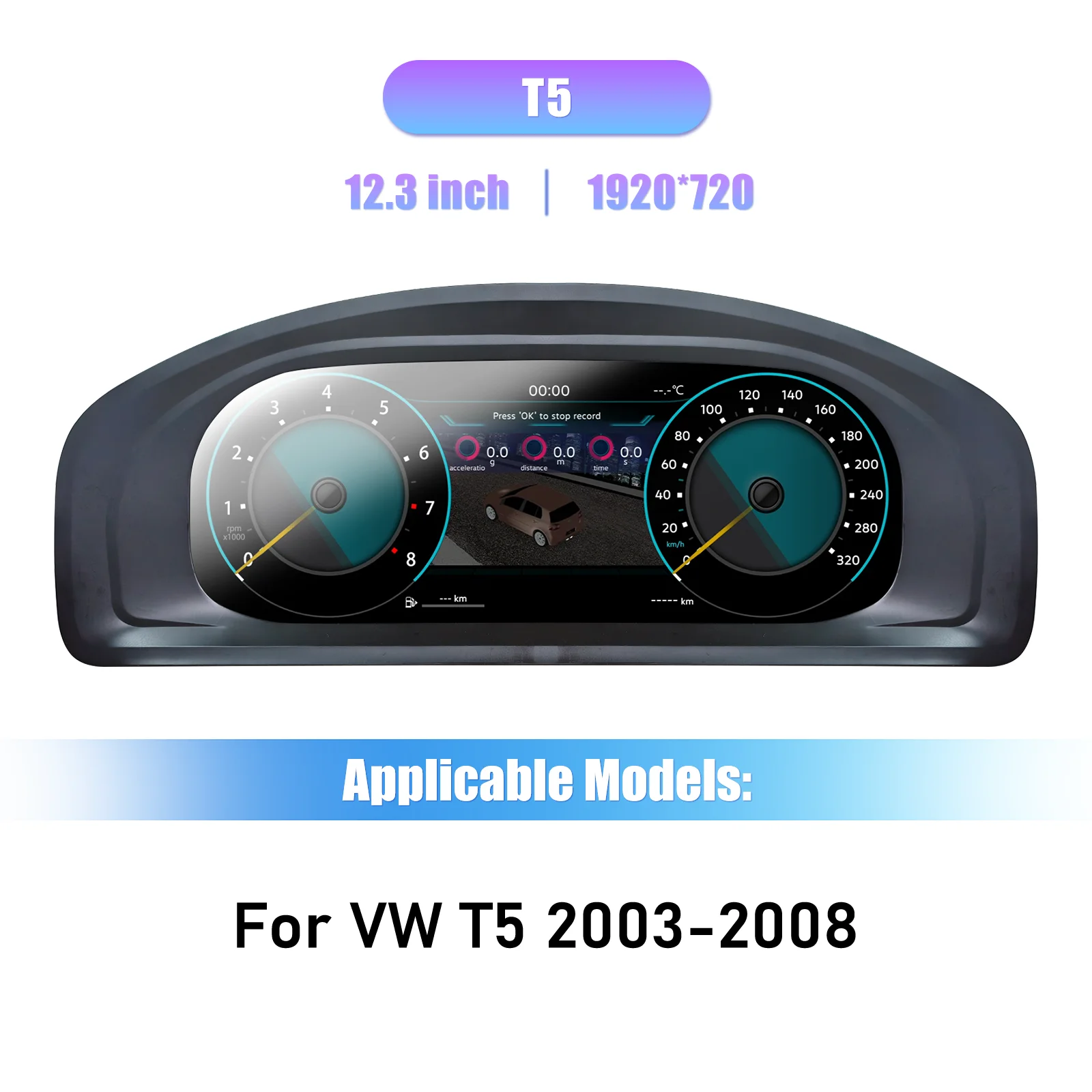 Navidigital 12,3-Zoll-LCD-Digital-Cluster für T5 2003–2008, virtuelles Instrumentenpanel, Cockpit, digitales Armaturenbrett, unterstützt HDMI