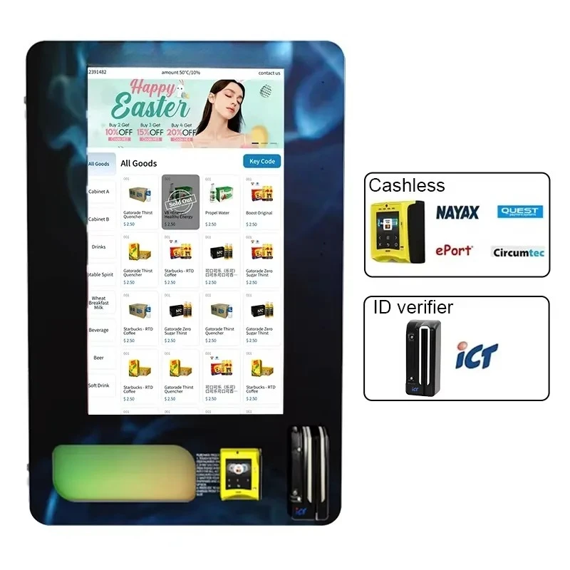 Tcg Game Card SIndoor Hanging Auto Dispenser 32 Inch Touchscreen Programmable Vending Kiosk for Bar Bottled Drinks Customized