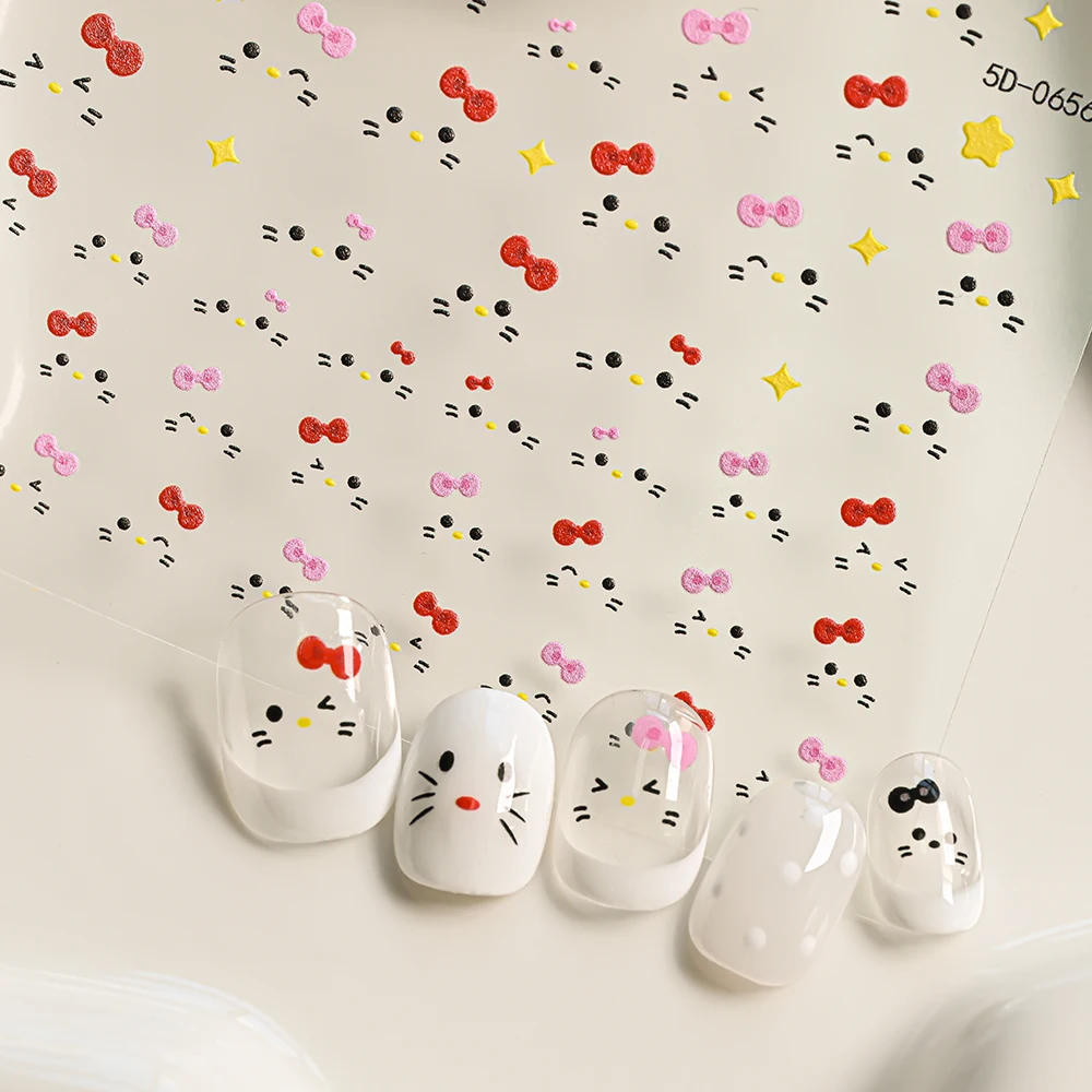 ﻿ 1 قطعة 5D مرحبا كيتي الوجه مسمار الشارات لطيف الكرتون الوردي القوس هريرة القط الكم ملصقات الأظافر DIY بها بنفسك الحلو مانيكير خط المتزلجون