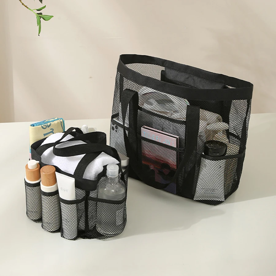 Borsa per il lavaggio nera Stili di modelli multipli Borse portaoggetti in rete di grande capacità Borse da spiaggia Borsa da viaggio per sauna da bagno