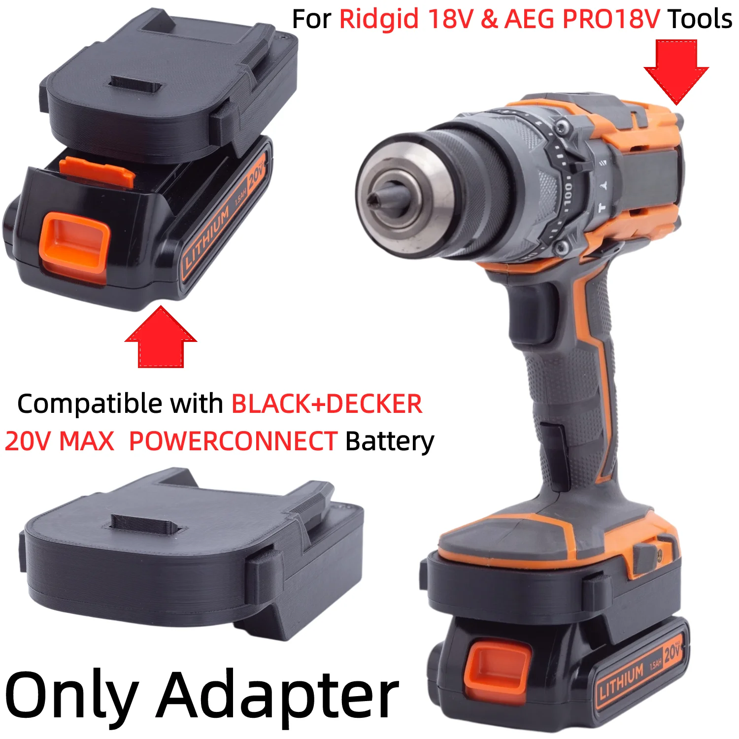 Battery Adapter for BLACK+DECKER 20V MAX POWERCONNECT Battery To Ridgid 18V & AEG PRO18V Drill Impact Wrench(Only Adapter)
