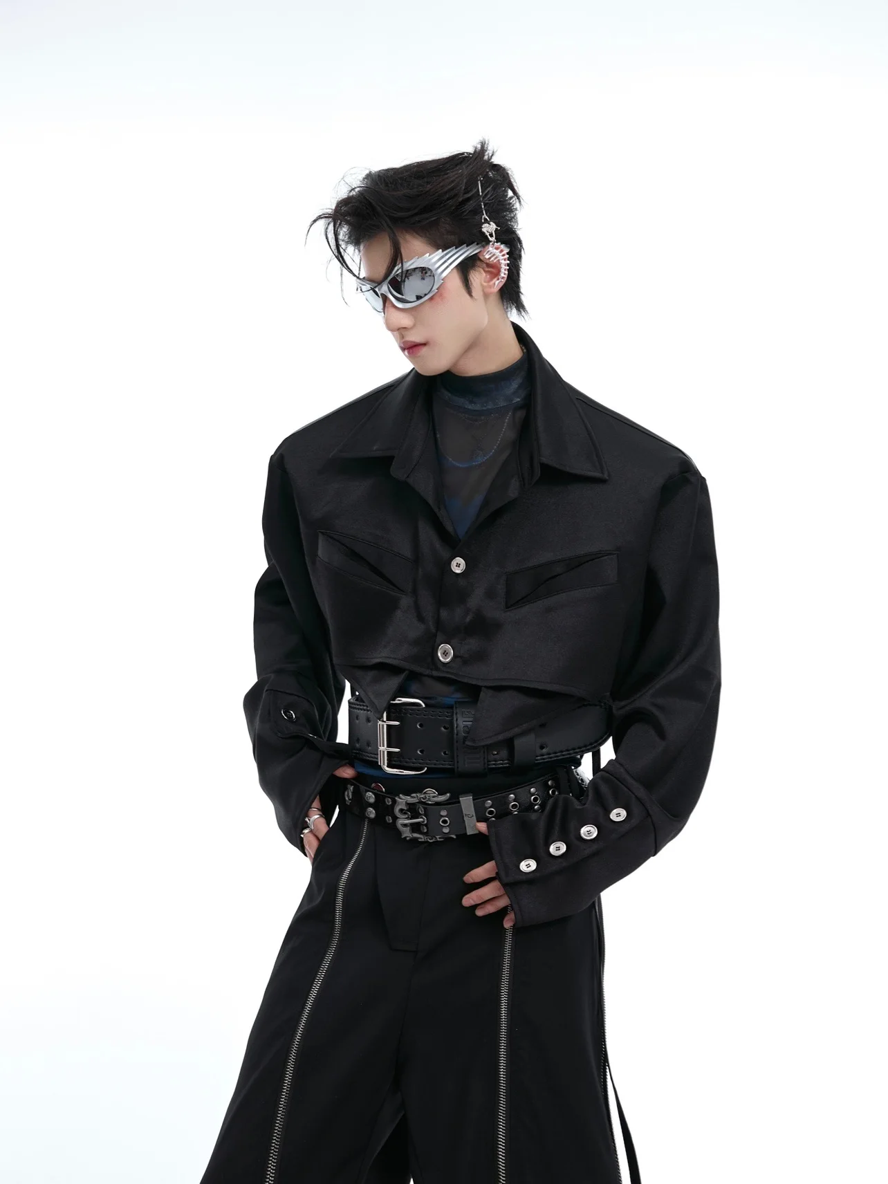 ArguECulturE Youth Casual Shirt with Sash Pad Shoulder Loose Silky Smooth Elegant Fashionable Short Design Summer Men's Shirt