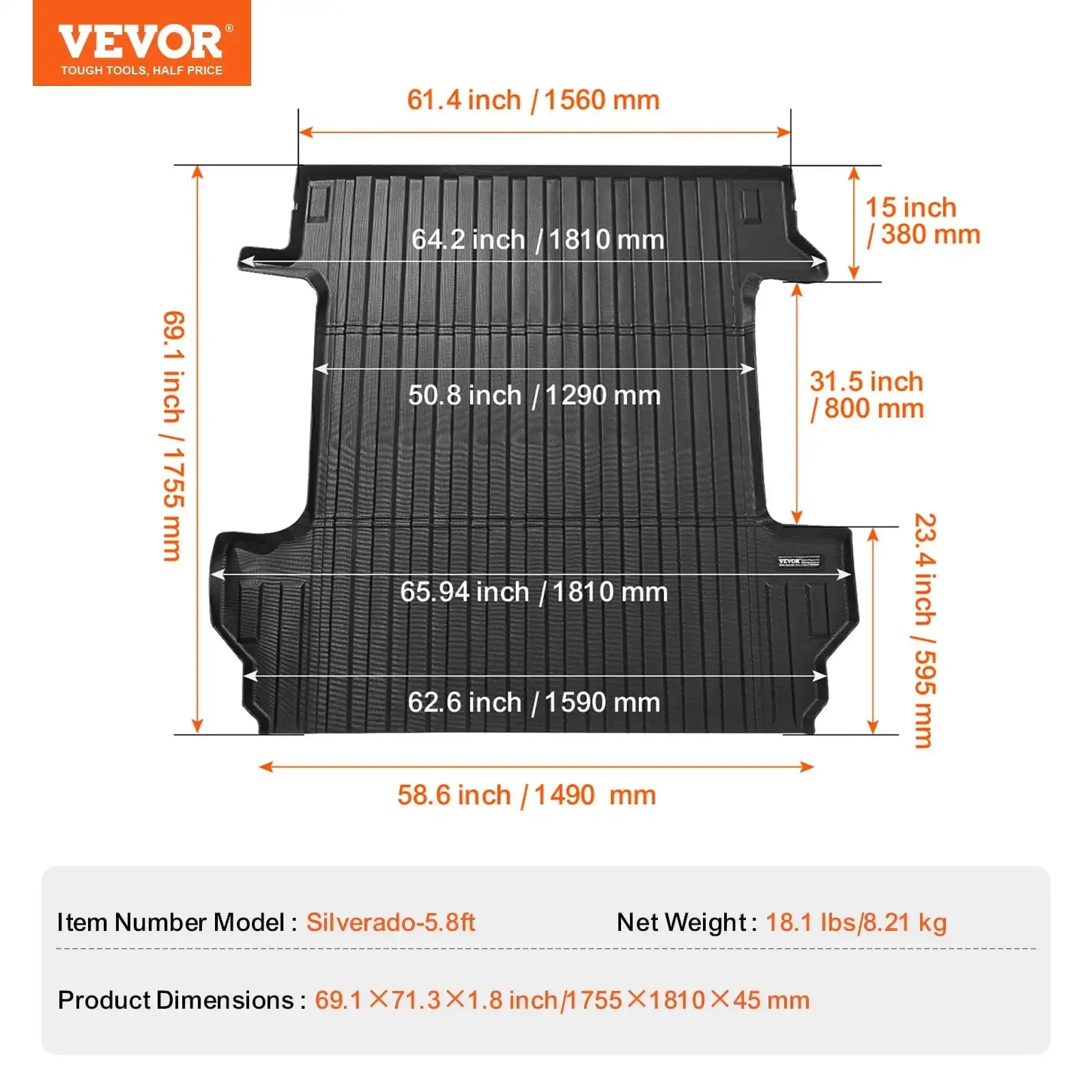 Vrachtwagenbedmat geschikt voor 2019-2024 Chevrolet Silverado/GMC Sierra 1500 bedvoering