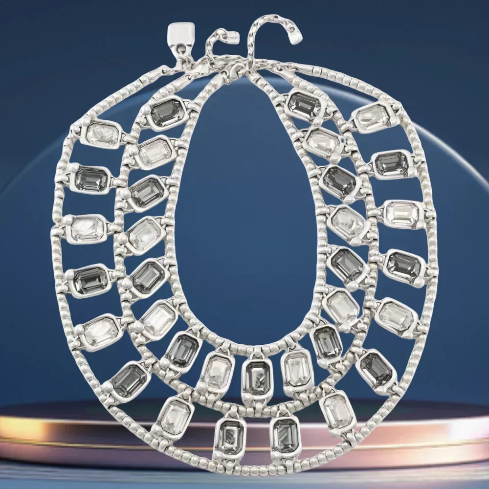 Summer New Product Luxury Shining Colorful Crystal Double Layer Necklace Women's Accessories Friends Banquet Gifts