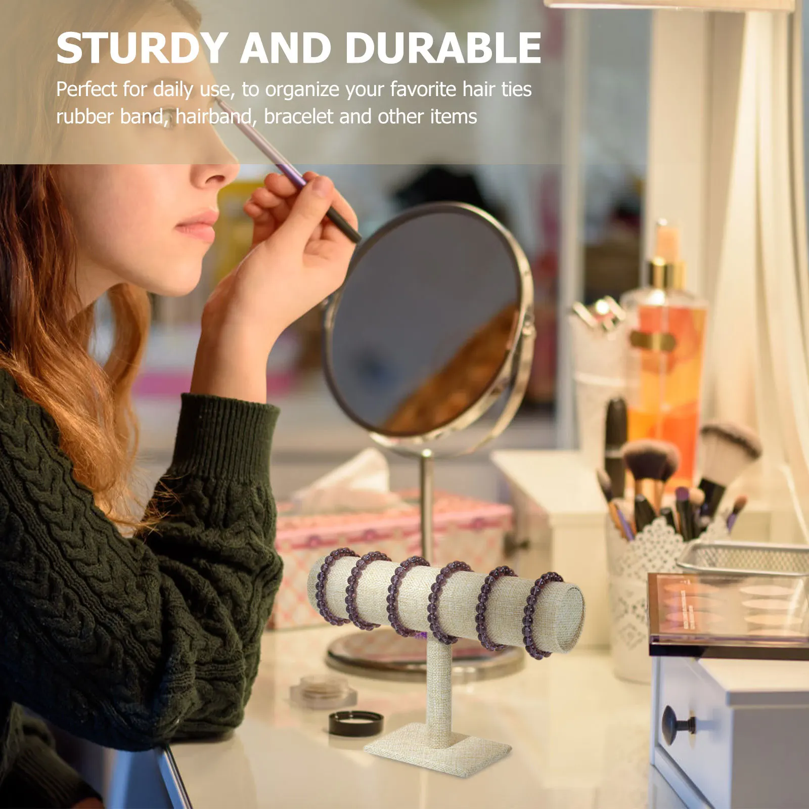 

Hairband Organizer Stand Linen Hair Ring Display Rack Headpiece Storage Holder Lightweight Desktop Counter Display For Hair