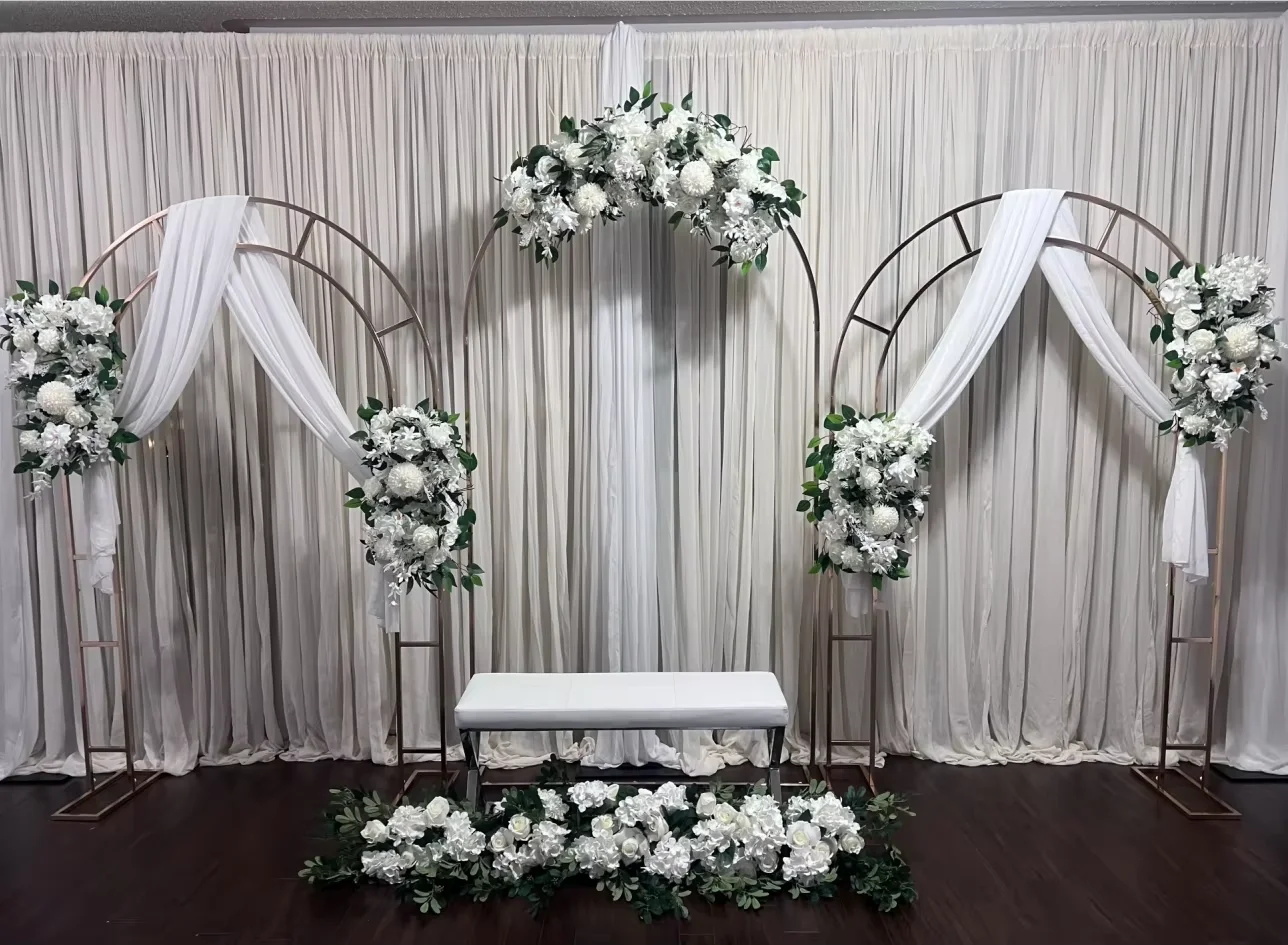 3-teiliges romantisches Hochzeitsbogen-Dekor für den Außenbereich mit Willkommens-Türbanner, Ballon-Display-Regal, Party-Event-Blumenbogen-Hintergrund – Detail 2