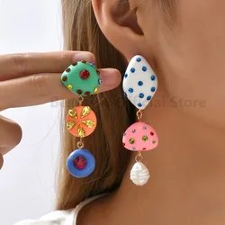 Cartoon Style Cute Sweet Long Dangle Earrings Multicolor Resin Inlaid Rhinestone Asymmetrical Pendant Fashion Jewelry For Woman