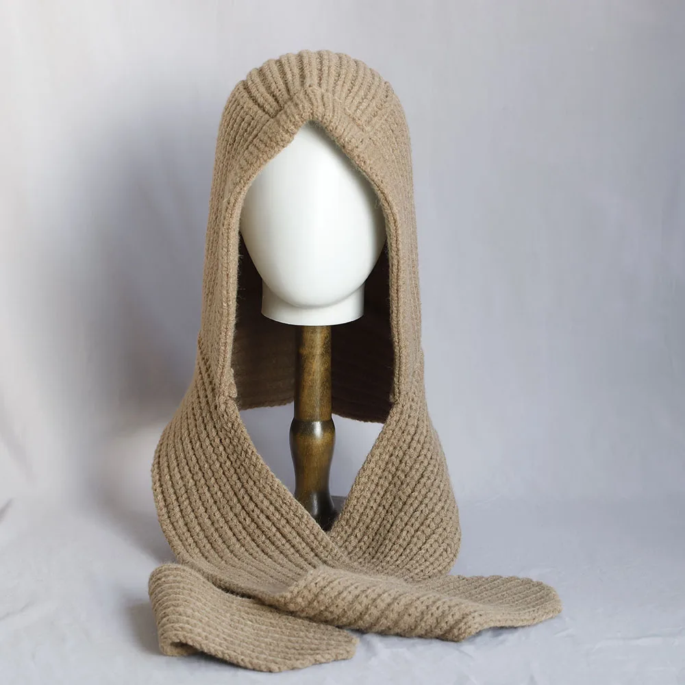 2025 NIEUWE Wol Winter Bivakmuts Hoed Motorkap voor Vrouwen Gebreide Caps Met Capuchon Outdoor Warm Een Stuk Hals Kraag Mutsen Hoeden Vrouwelijke