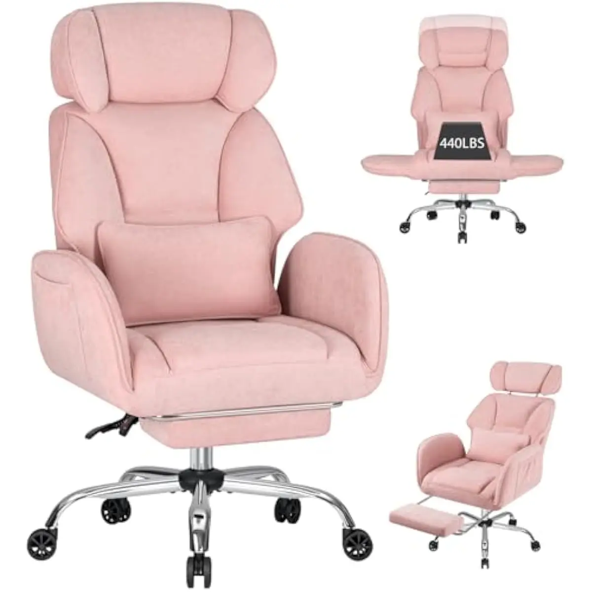 Ergonomic Cross-Legged Chair with 135° Recline, Flip-Up Armrests, Adjustable Headrest, Chenille Upholstery, High-Weight Capacity