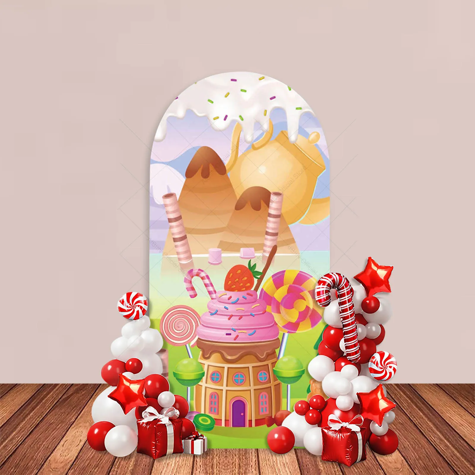 Candy Party Arch Backdrop Cover Lollipop Colorful Ice Cream Candy House Girl Baby Shower Birthday Party Decor Cake Background