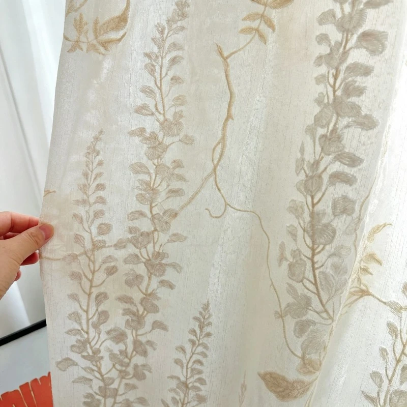 New French Cream Embroidered Linen Living Room Bedroom Balcony French Window Window Screen Customized Finished Partition Curtain
