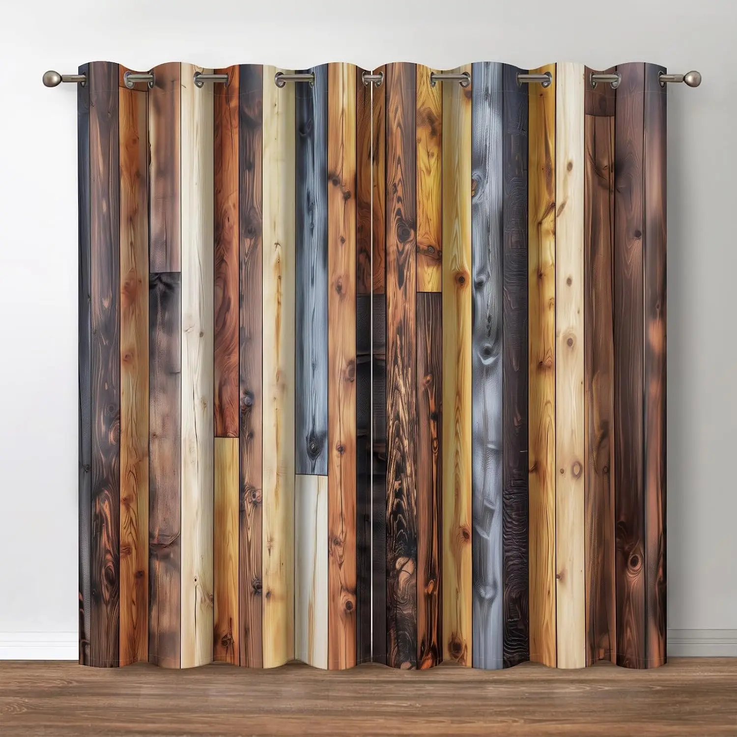 Rustic Wood Grain Planks Curtains Polyester Drapes Modern Farmhouse Slats Window Panels Luxury Curtains for Living Room Bedroom
