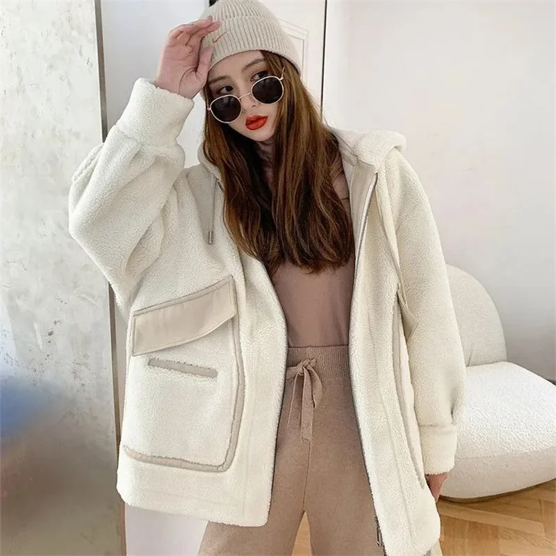 2023 Spring Autumn Lamb Wool Coat Women's Mid length Korean version Thickened Sheep Shearing Coat Leather Wool One Piece Coat