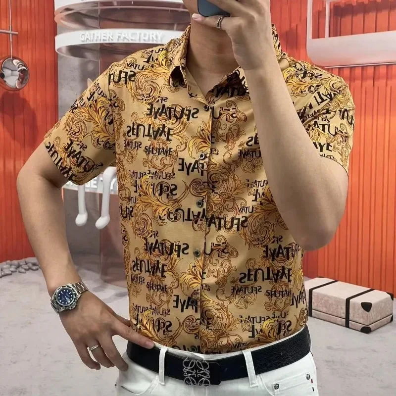 

Golf fashion print summer collar men's single breasted fashionable casual multifunctional short sleeved loose shirt top