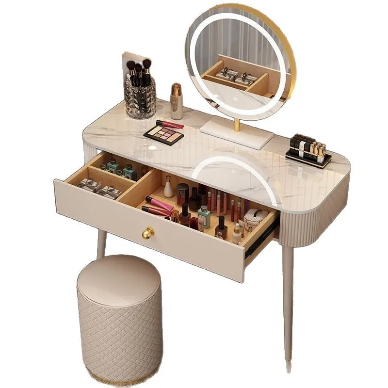 Modern simple Internet celebrity dressing table Light luxury storage des Solid wood rock slab countertop bedroom dressing table