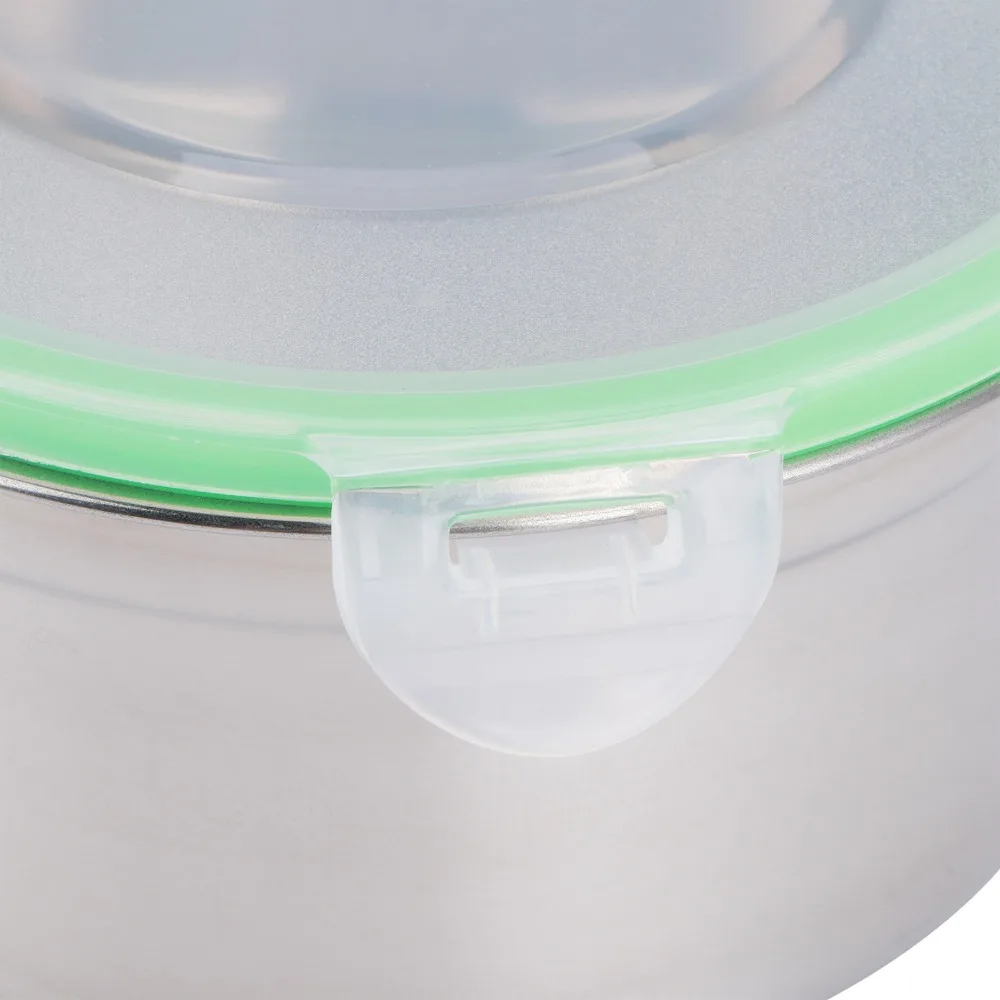 1Set Rustless Steel Fridge Storage Box Smooth Inner Stackable Preservation Bowl Airtight Seal Lid Solid Food Container