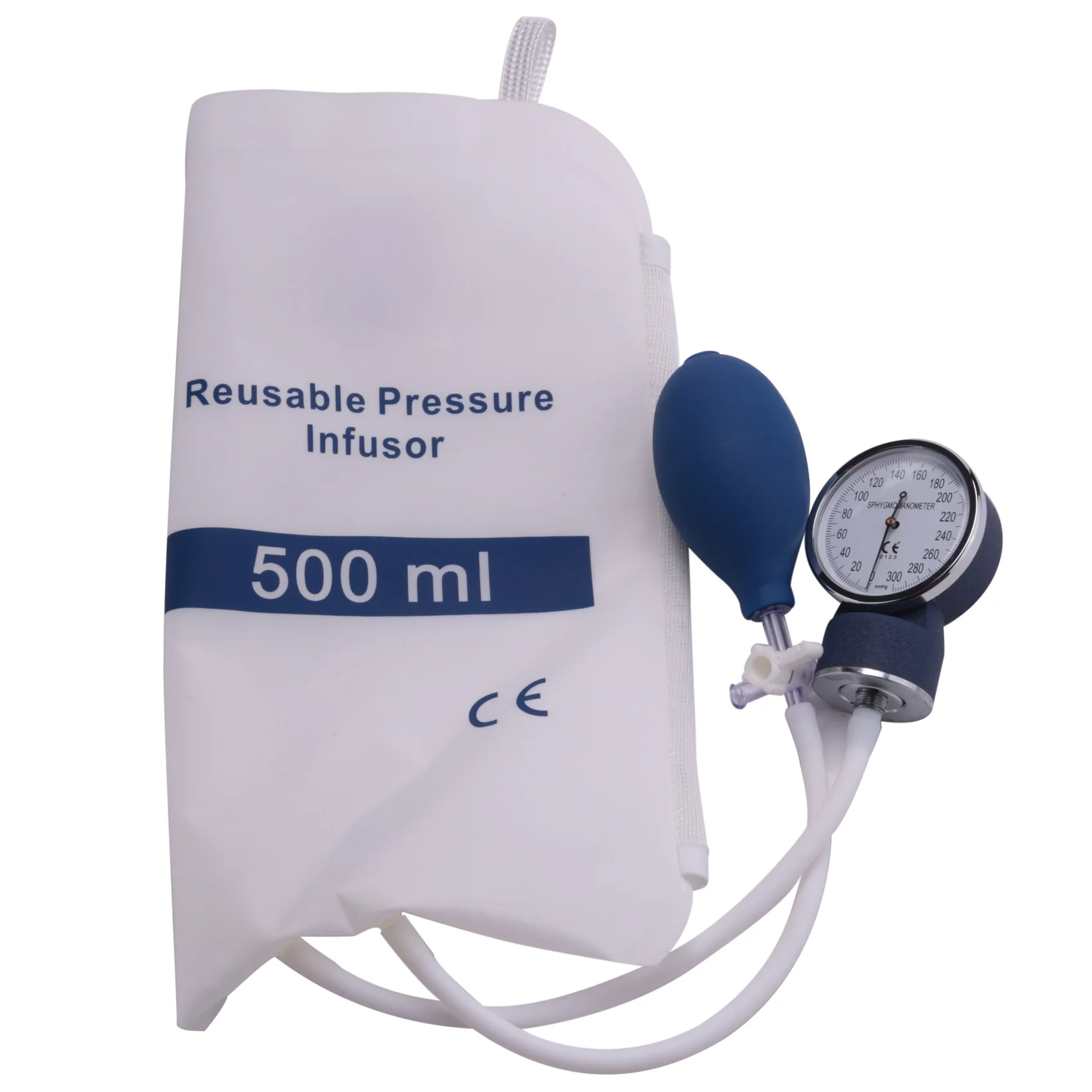 Infusion Pump Pressure Bag 500Ml with Gauge and Hand Pump Ball Reusable Pressure Infusion Bag