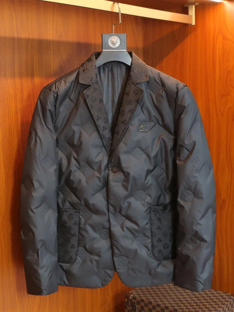 

Men's Busin Casual Briti Sle Slim Fit down Jaet Winter New Faion Tuxedo Collar Polyester Fiber Long Sve Coat