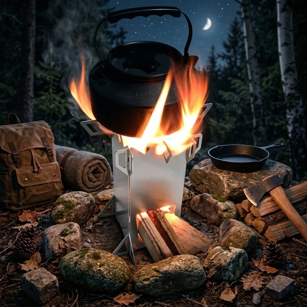 Detachable Portable Wood Stove for Camping Hiking and Picnics 201 Stainless Steel Construction 24x18cm 178g Total Weight