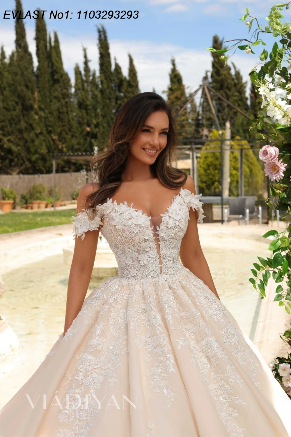 EVLAST-vestido De novia De princesa personalizado, línea A, Apliques De encaje con hombros descubiertos, vestido De novia con cuentas De cristal, bata De novia TBD86