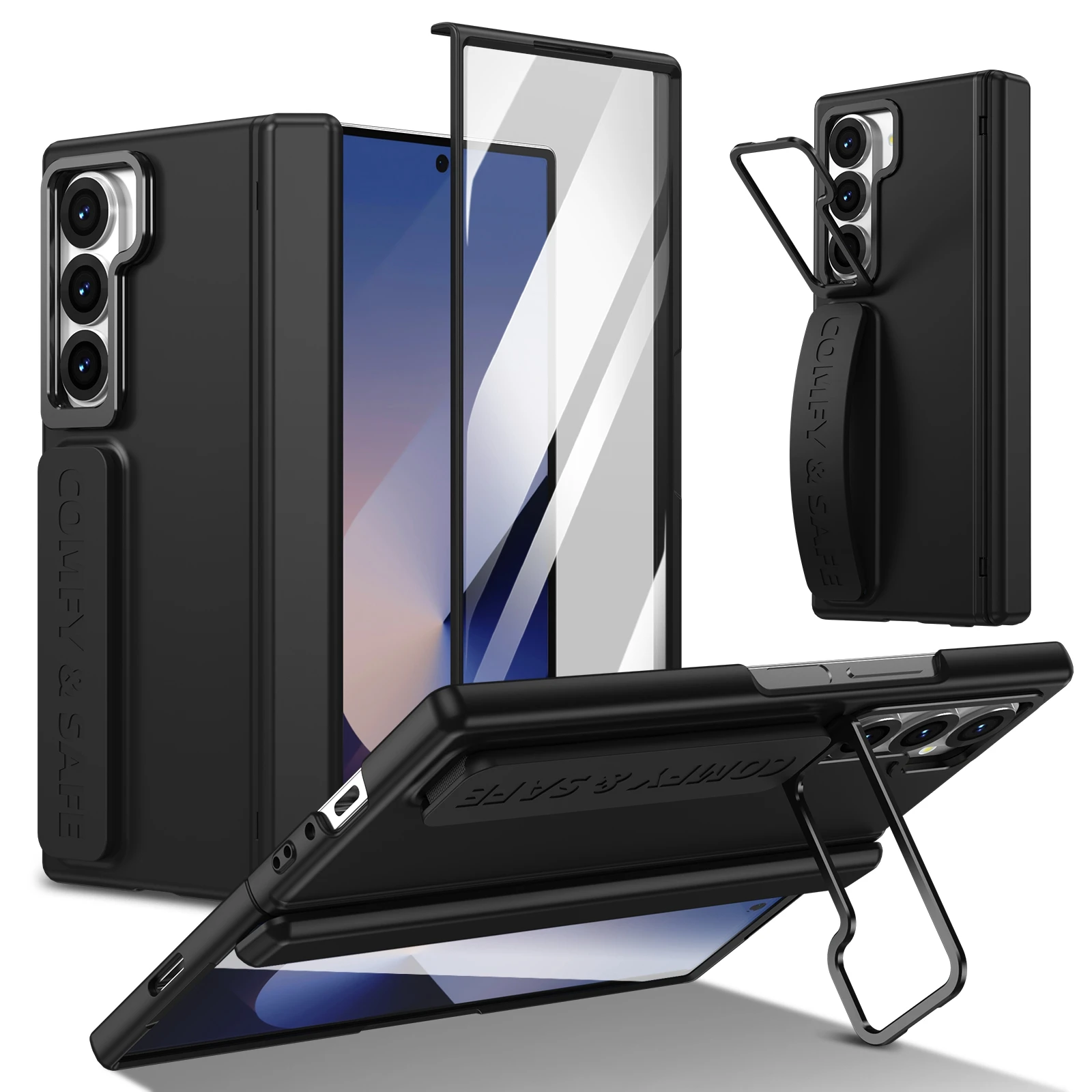 

Кожаный чехол-держатель для браслета для Samsung Galaxy Z Fold 7, 6, 5, 4, 3, металлическая подставка для объектива, чехол для телефона, стеклянная пленка, слот для ручки, крышка