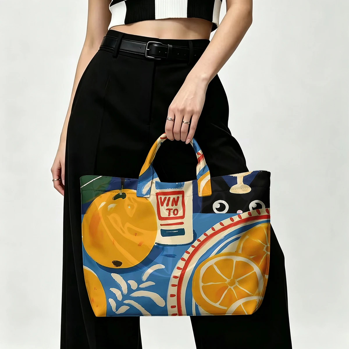 Fruit wine and cats PVC Tote Bag Waterproof Transparent Jelly Bag Beach Bag Tote Pouch Bow Handbags Storage Bag