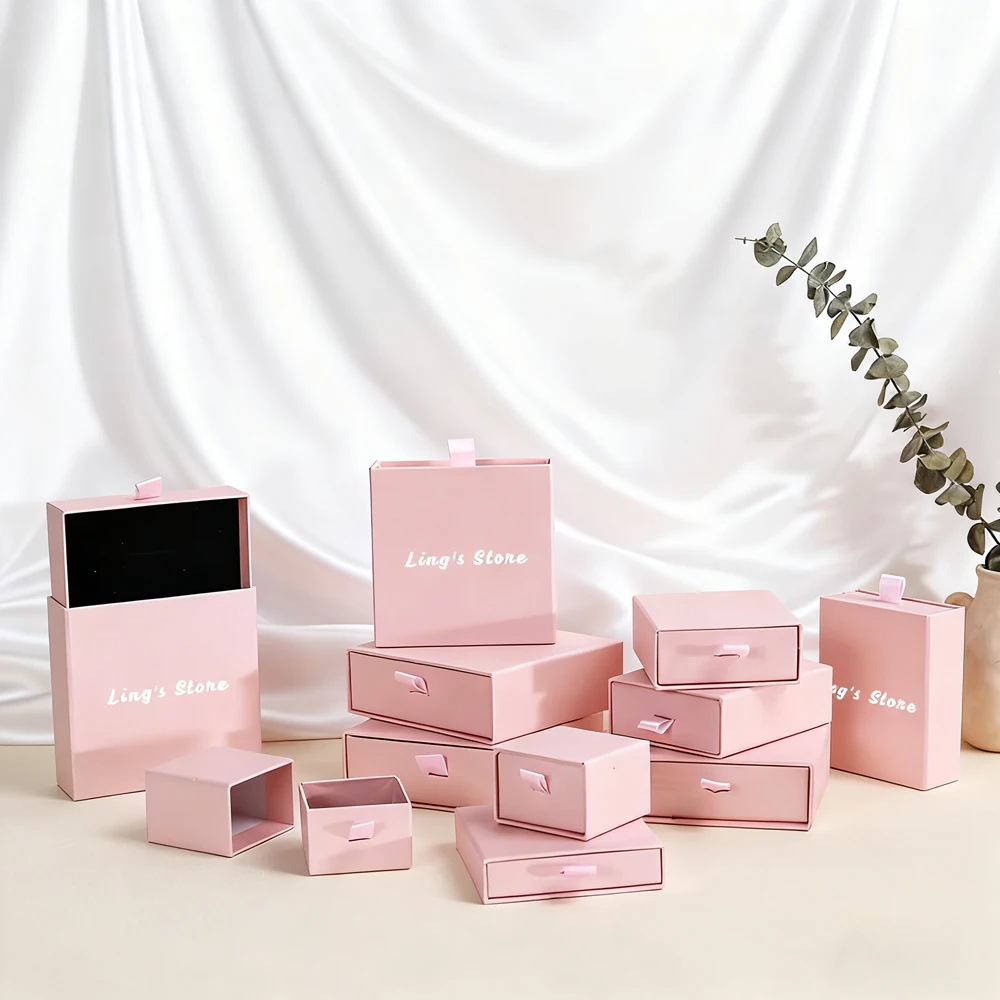 

50Pcs Personalized Jewlery Paper Drawer Box For Rings Earrings Bracelet Pendant Necklace Packaging Travel Gift Display Organizer