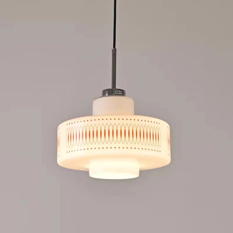 Nordic White Glass Pendant Light E27 Bulb Red Line