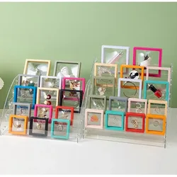 Transparent PE Film Jewelry Storage Box Antioxidation Color Frame 3D Floating Display Stand Pendant Ring Earring Bracelet Holder