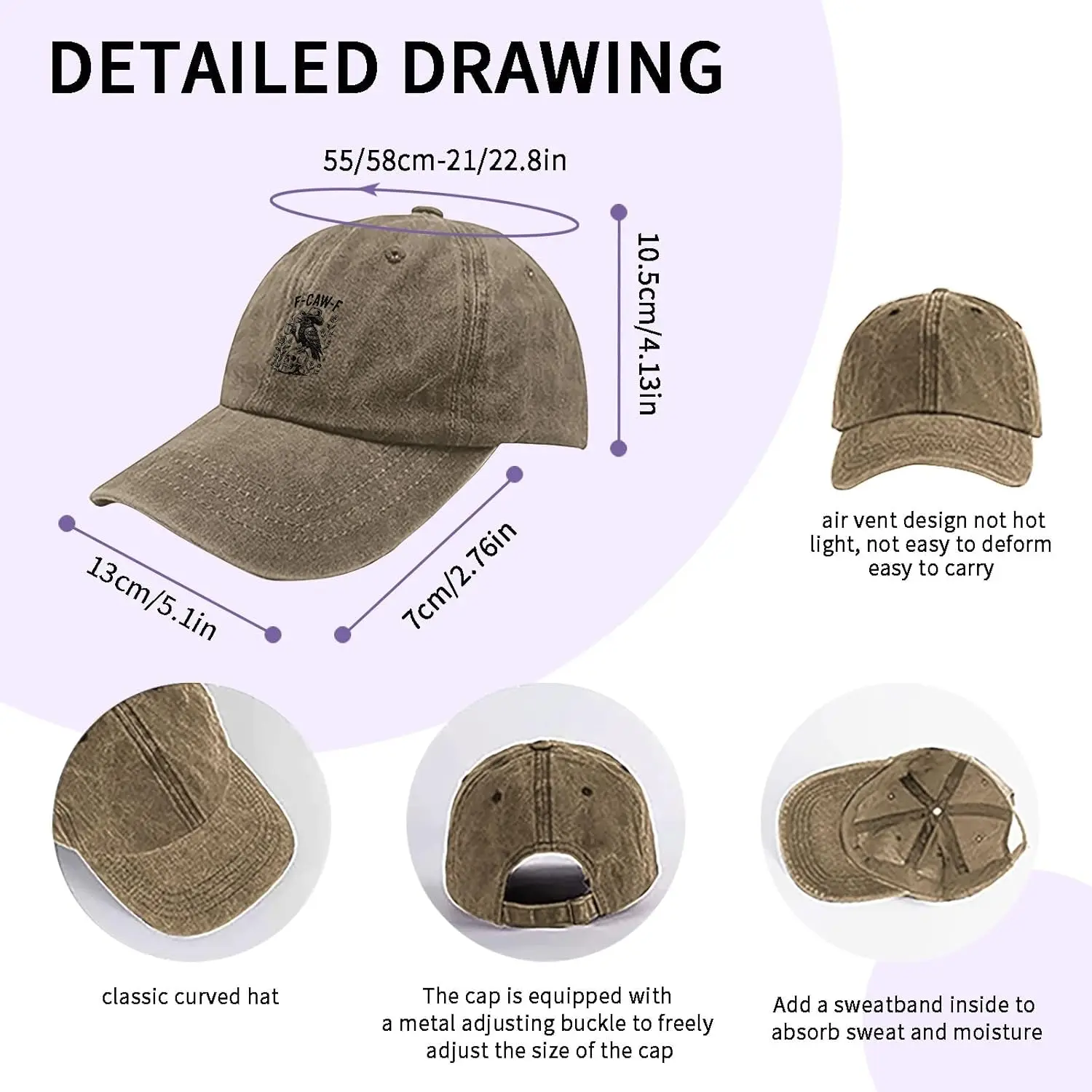 Vintage FCawF Gotycki Kruk z Dzikimi Kwiatami Czarny Ptak Kruk Kapelusze Męskie Niskie